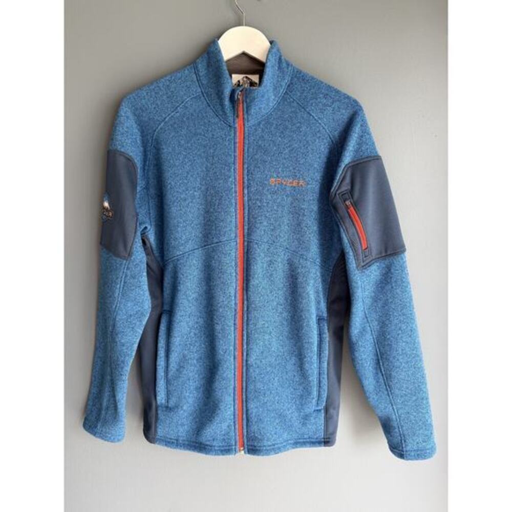 Spyder Mens M Full Zip Jacket Blue Fleece Knit Ski Outdoor Athletic Coat